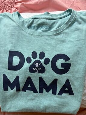 Life Is Good Dog Mama Tee in Light Teal with Navy Print Women’s SZ M